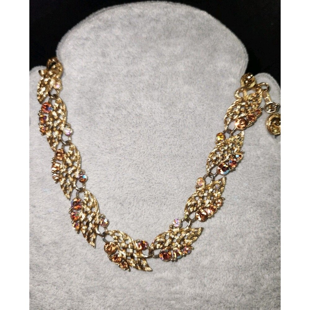 Vintage Lisner Choker Necklace With Aurora Borealis Snd Amber Colored...